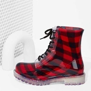 Red plaid rain boots♥️🖤